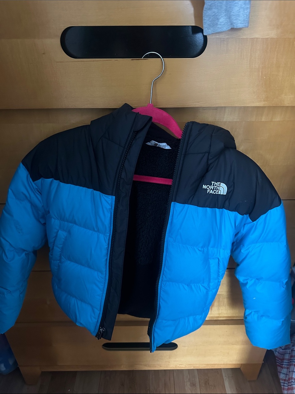 The North Face Kids Bright Blue and Black Puffer Jacket with Hood